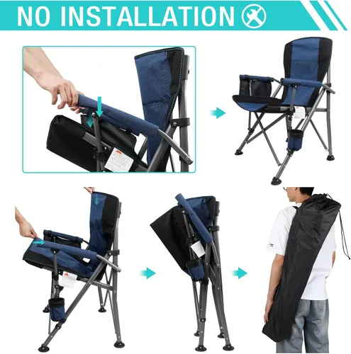 Miniatura 4 de Silla de Campamento para Adultos de Servicio Pesado, Sillas Portátiles para Patio y Césped al Aire Libre, Soporta 350 Libras, Respaldo Alto Azul