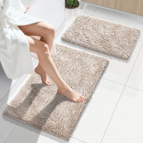 Miniatura 25 de Yimobra Juego de 2 alfombras de baño, alfombra de baño suave y absorbente y alfombra de inodoro en forma de U con respaldo antideslizante, alfombras