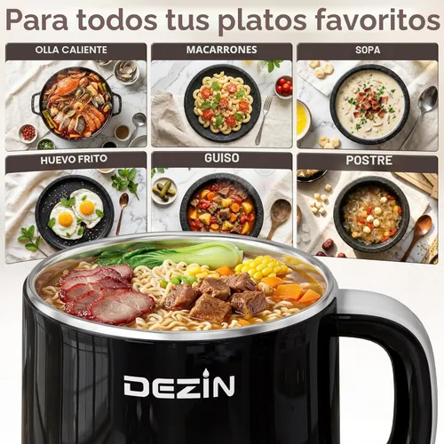 Miniatura 4 de Dezin Olla eléctrica para fideos rápidos, olla eléctrica de acero inoxidable de 1.6 litros, perfecta para ramen, huevo, pasta, albóndigas, sopa