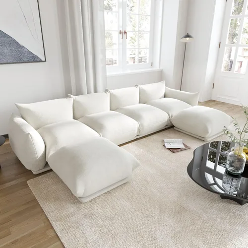 Miniatura 36 de WJShome - Sofá seccional modular, sofá de chenilla de 264 cm de lana minimalista, sofá convertible de 3 plazas, sofá de sala de estar ancho