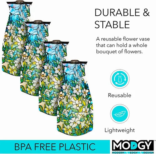 Miniatura 3 de MODGY Florero expandible, plástico decorativo moderno plegable impreso jarrones para centros de mesa para bodas, mesa de comedor, decoración