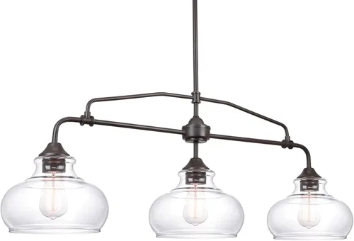 Kira Home Harlow - Lámpara de isla de cocina industrial moderna de granja de 38 pulgadas de 3 luces con pantallas de vidrio transparente, altura