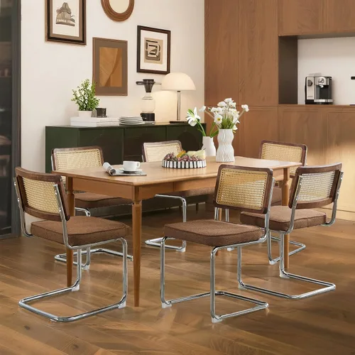Miniatura 12 de Juego de 4 sillas de comedor de terciopelo tejidas a mano con respaldo de ratán y base cromada, silla de cocina de mediados de siglo, para comedor
