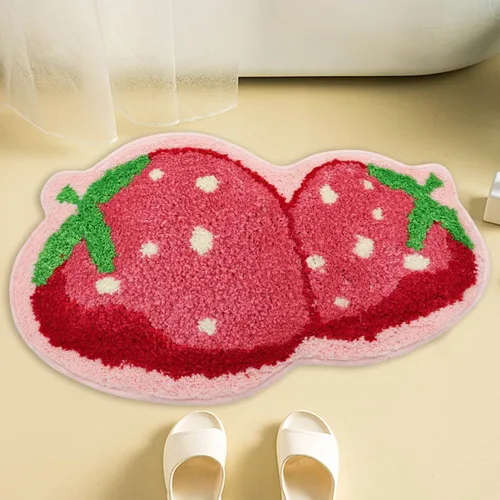 Alfombra de baño de fresa, bonita alfombra de baño de fresa, decoración de baño, suave, absorbente, antideslizante, divertida alfombra de frutas
