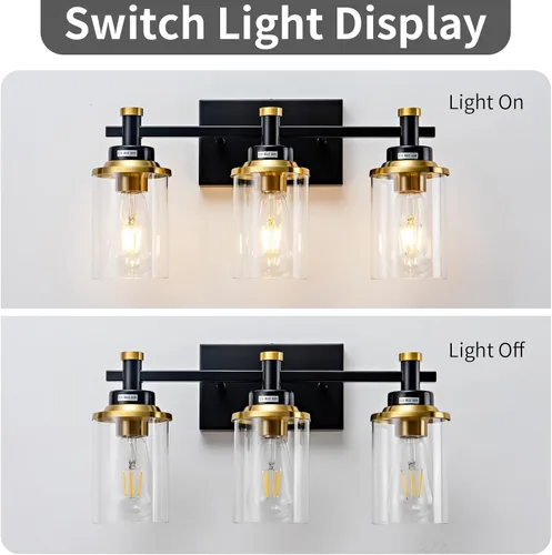 Miniatura 3 de Accesorios de Luz de Baño de 3 Luces, Accesorio de Luz de Tocador Negro y Dorado Cepillado Sobre Espejo, Apliques de Pared Modernos Iluminación