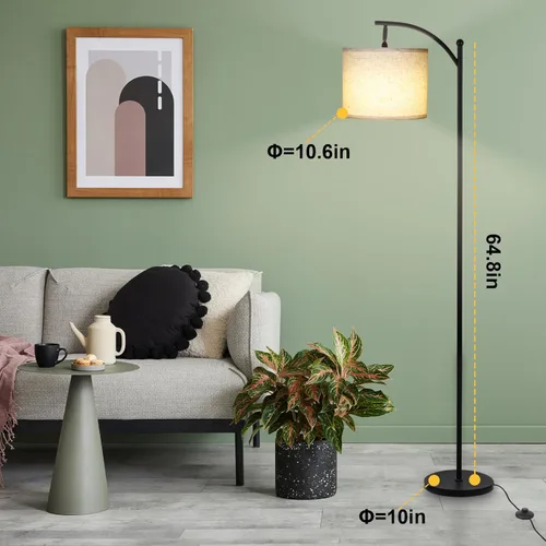 Miniatura 6 de LALISU Lámpara de pie moderna, lámpara de pie ajustable de 3 formas con pantalla de lino, altura ajustable, interruptor de pie, lámpara de lectura