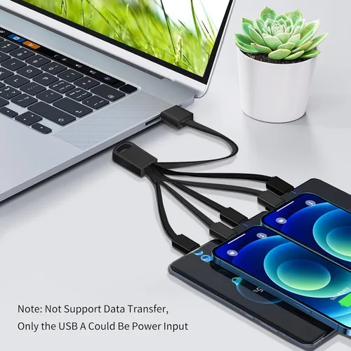 Miniatura 6 de Herfair Cable de carga múltiple (paquete de 2) Cable de carga universal 6 en 1 Cable de alimentación para múltiples dispositivos con conectores Negro
