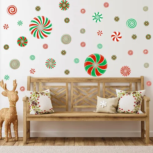 Miniatura 4 de 126 Piezas de Adhesivos de Pared de Navidad, Decoraciones de Dulces de Navidad, Adhesivos de Pared de Navidad, Adhesivos de Suelo de Menta para Rojo