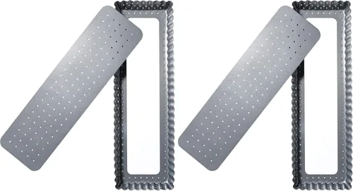 Miniatura 7 de Webake Sartén para tartas con parte inferior extraíble, sartén rectangular de 14 pulgadas para quiche perforada, bandeja antiadherente para hornear