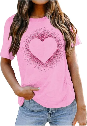 Miniatura 32 de Camisetas de manga corta con estampado de corazón para mujer, camisetas de ajuste regular, linda y divertida, ropa de regalo 2023