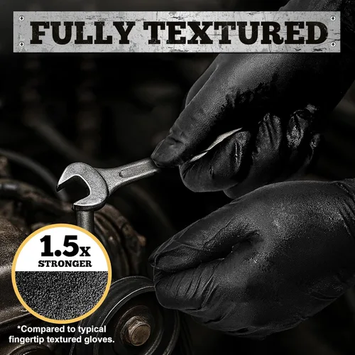 Miniatura 3 de TitanFlex Heavy Duty Black Nitrile Gloves, 6 Mil, Fully Textured, Mechanic Disposable Gloves, Latex Free, Powder Free