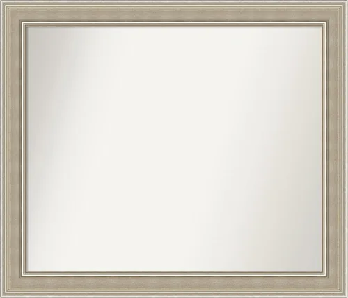Miniatura 285 de Amanti Art Espejo de baño plateado para sobre fregadero, 23 x 23 pulgadas, espejo cuadrado plateado en ángulo, marco de madera moderno medio, se
