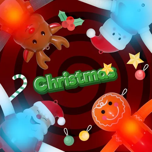 Miniatura 5 de Tubos Pop de Navidad con LED que se Iluminan 4 Piezas Juguetes Sensoriales Fidget, Juguetes de Santa con Ventosa Telescópica Autismo Regalos