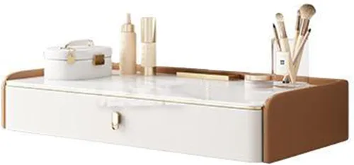Miniatura 9 de Mesa de tocador de maquillaje montada en la pared con espejo iluminado, estante de almacenamiento de escritorio de maquillaje con cajones y taburete
