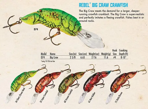 Miniatura 2 de Rebel Lures Cebo de Pesca Original Realista para Cangrejo Crankbait