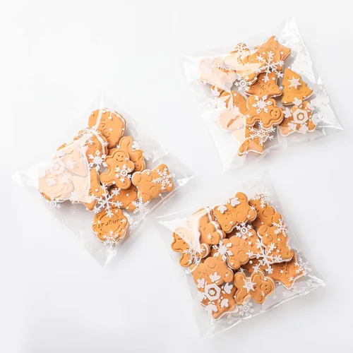 Miniatura 5 de Yinder 500 bolsas de invierno para galletas de invierno, bolsa de celofán con copos de nieve, bolsa de dulces autoadhesiva para suministros de Blanco