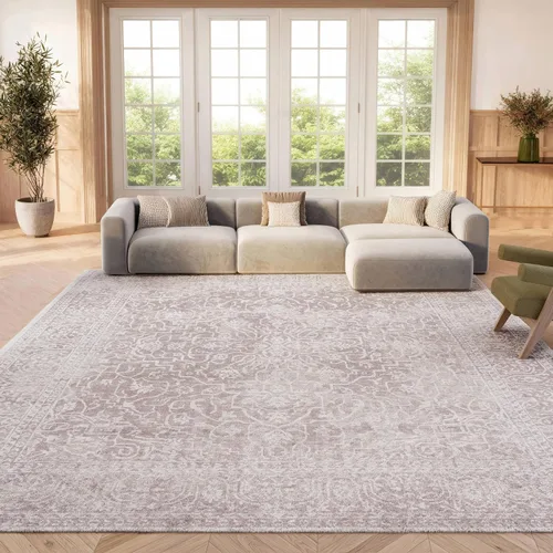 SAFAVIEH Alfombra 10x14 - Colección Reflection - Grande - Beige y Crema, Sin Desprendimiento y Fácil Limpieza, Ideal para Sala de Estar, Dormitorio