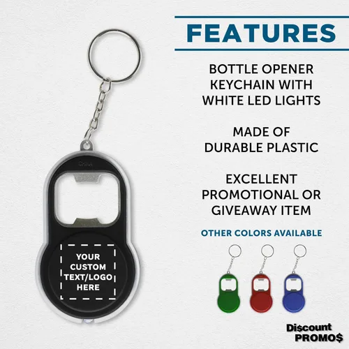 Miniatura 2 de DISCOUNT PROMOS Abrebotellas personalizado y llaveros LED, juego de 10/50/100, paquete personalizado a granel, perfecto para ferias, recuerdos