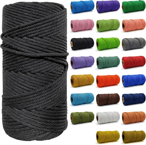 Miniatura 34 de Cuerda de Algodón 8mm x 20 Yardas - Cuerda de Macramé Natural Sin Blanquear - Cuerda de Algodón Trenzada de 3 Hilos para Colgar en la Pared, Blanco