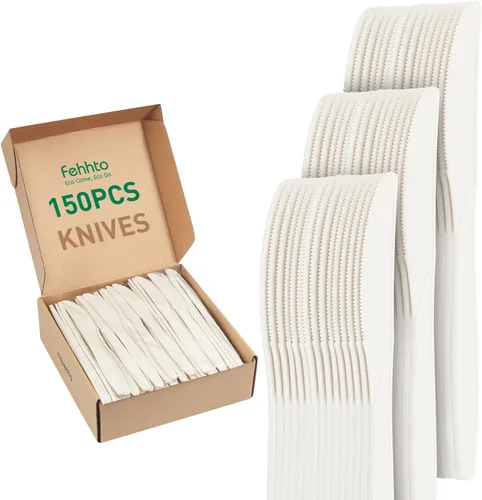Cuchillos 100% compostables, cubiertos desechables grandes de almidón de maíz de 7.7 pulgadas, utensilios ecológicos resistentes y duraderos y