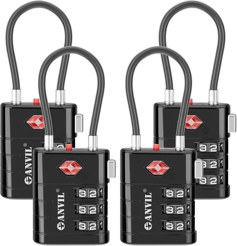 Miniatura 23 de ANVIL Candados para Equipaje Aprobados por TSA – Candados de Viaje de Combinación TSA008 de Alta Seguridad con Indicador de Inspección para Maletas