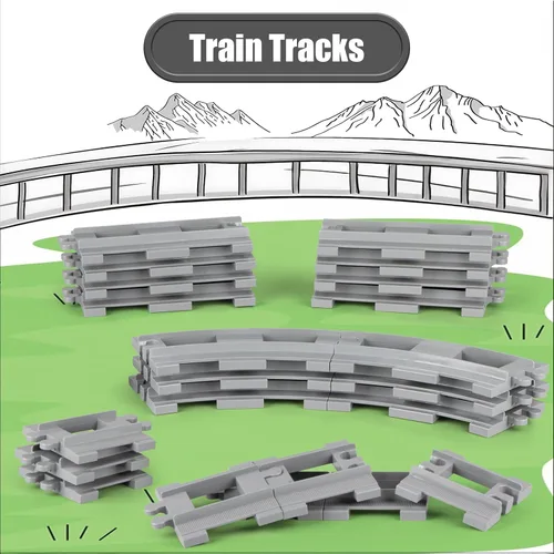 Miniatura 2 de Juego de bloques de construcción de vías de tren de Finger Rock City con pistas curvas y rectas, juego de expansión de vías de tren con raíles