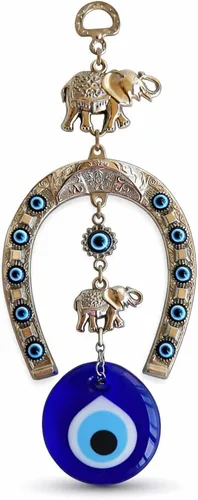 Miniatura 6 de Adorno colgante de pared de plata turca con elefante azul de ojo malvado - Amuleto de cuentas de Nazar turco - Protección para el hogar y dije