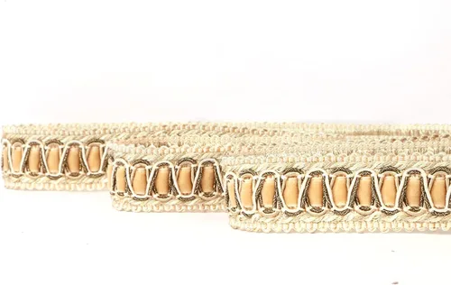 Recorte trenzado de poliéster de 6.5 yardas, ribete de trenza de 0.8 in/0.79 pulgadas de diámetro, decoración de tela para coser y manualidades Beige