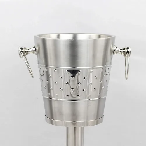 Miniatura 6 de Cubo de hielo y vino Majestic chapado en níquel cepillado indo-persa con soporte de cubo de acero Enfriador de vino en soporte Utensilios