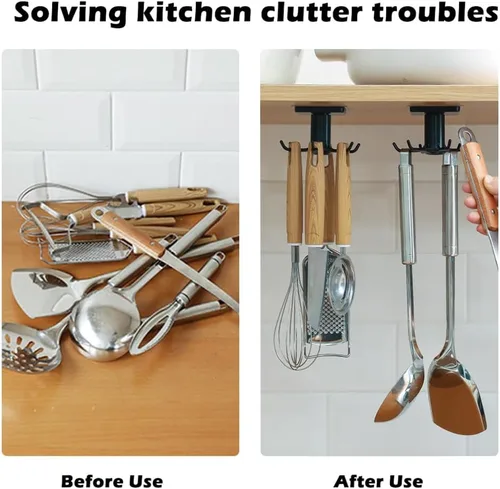 Miniatura 2 de 4 ganchos para utensilios de cocina debajo del gabinete, rotación de 360°, adhesivo sin uñas, estante colgante para utensilios de cocina