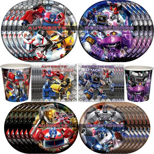 Treasures Gifted Suministros para fiestas con licencia oficial de Transformers, sirve para 16 invitados, juego clásico de vajilla para cumpleaños,