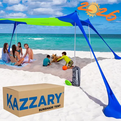 Miniatura 9 de Tienda de campaña de playa UPF50+ con bolsas de arena, 4 postes de estabilidad, clavijas de tierra, pala de arena de disco volador, refugio ligero