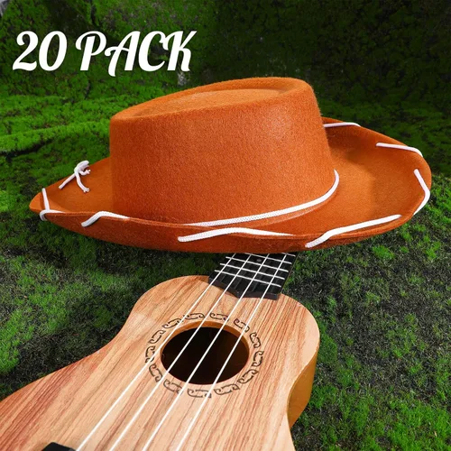 Miniatura 2 de Coume 20 sombreros de vaquero para niños, sombreros de fieltro para disfraz de cumpleaños de Halloween del oeste (marrón)