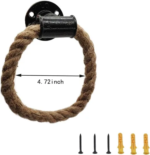 Miniatura 5 de Anillo de toalla náutico, cuerda de tubo industrial, anillo de toalla montado en la pared, soporte rústico para toalla de mano, decoración de baño