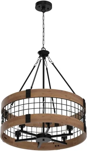 Miniatura 4 de Candelabro de madera de granja de 6 luces para comedor, lámparas rústicas para vestíbulo, luces colgantes de tambor industrial para entrada de isla