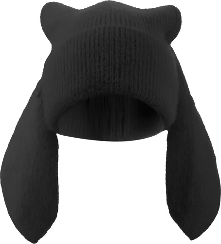 Miniatura 12 de Gorro de conejo para mujer, lindo conejo de ganchillo, gorro de invierno, cálido gorro de calavera para esquí al aire libre