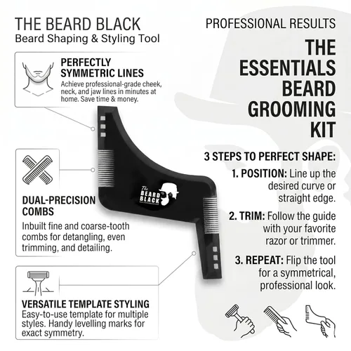 Miniatura 3 de The BEARD BLACK Herramienta de modelado y peinado de barba con peine integrado para una alineación y bordes perfectos, úsalo con un recortador