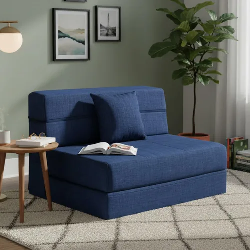 Miniatura 2 de Nigoone Sofá cama plegable de espuma viscoelástica con cojín, silla reclinable, sofá cama individual convertible para invitados, futón, funda Azul