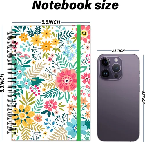 Miniatura 2 de Cuaderno de espiral, diario de tapa dura, cuaderno de espiral con rayas anchas, A5 de 5.5 x 8.3 pulgadas, papel grueso de 80 GSM, 60 hojas, 120