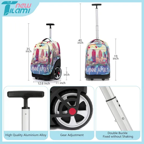 Miniatura 46 de NEW TILAMI Mochila con ruedas de 19 pulgadas con bolsa de almuerzo para niñas y niños, mochila para laptop con ruedas, bolsa de mano duradera