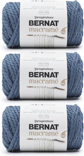 Hilo para macramé Bernat Denim - 3 paquetes de 8.8 onzas/250 g - Fibra mezclada - #6 súper esponjoso - 44 yardas - Tejido, Crochet y Manualidades