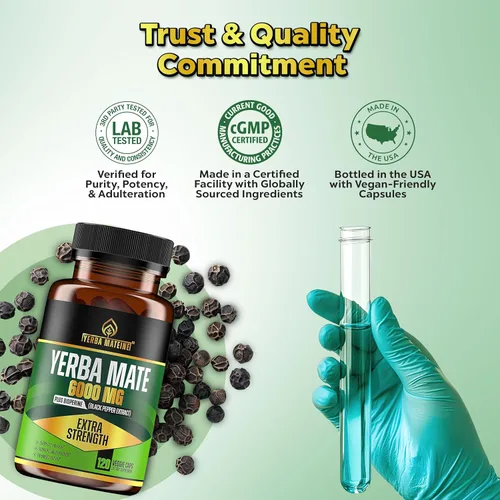 Miniatura 6 de Yerba Mate extra fuerte de alta potencia, 60 mg de cafeína por cápsula, suplementos de extracto de píldoras para energía natural limpia, fabricado