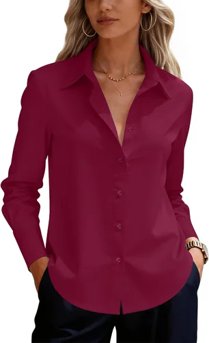 Miniatura 20 de siliteelon Camisas de vestir con botones para mujer, camisas de vestir de manga larga para mujer, camisas de trabajo de algodón de ajuste regular