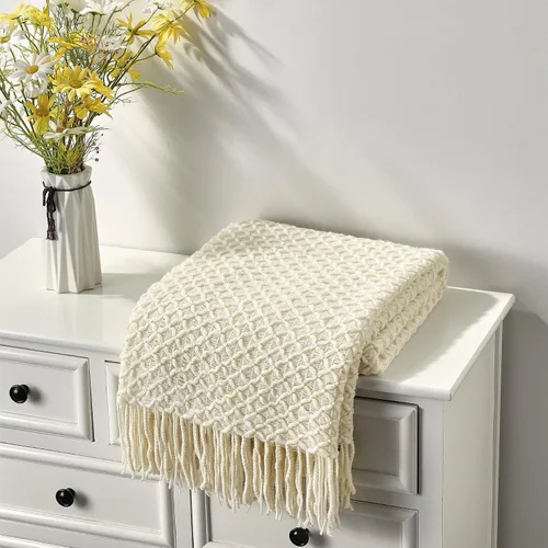 Miniatura 4 de CREVENT Manta de punto bohemio de granja para sofá, silla, cama, decoración del hogar, suave, cálida, acogedora, ligera para primavera, verano