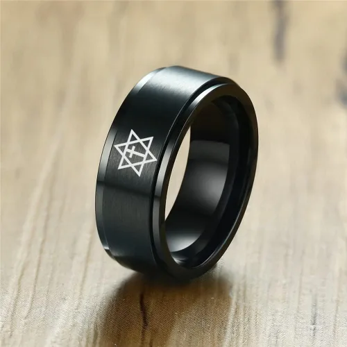 Miniatura 3 de Anillo giratorio de acero inoxidable con estrella de David Magen David para hombre y mujer, diseño de estrella de David, tamaño 7-12