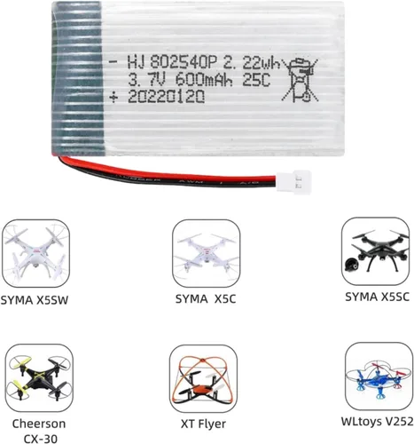 Miniatura 4 de 2 unids 3.7 V 600 mAh 25C 802540 batería recargable Lipo con cargador USB para Syma X5C X5SW Hengqi 905 Cheerson CX-30 Quadcopter RC Drone piezas
