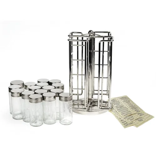 Miniatura 4 de RSVP International Juego de estante giratorio cromado, incluye 16 tarros de especias 9 x 11.5 pulgadas Mantiene sales, pimientos, comino, ajo