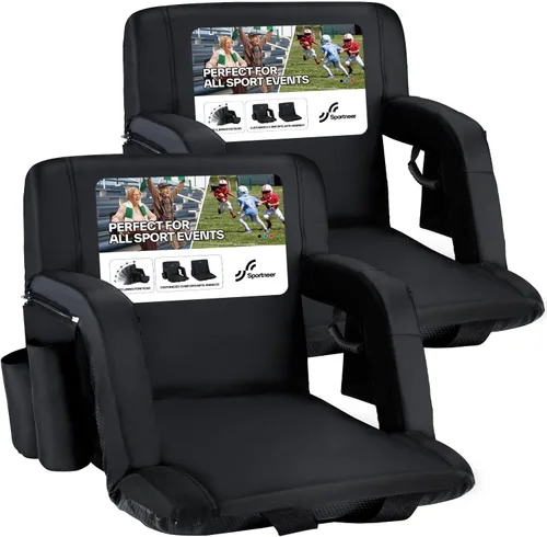 Miniatura 18 de Sportneer - Asientos de estadio para gradas con respaldo, asiento de estadio reclinable y portátil con un grueso cojín acolchado, con respaldo