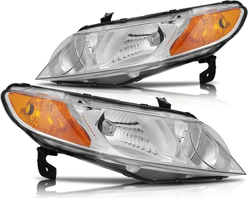 Miniatura 8 de Conjunto de faros delanteros para Honda Civic Sedan 4 puertas 2006-2011 carcasa negra reflector ámbar lente transparente conductor y pasajero lado
