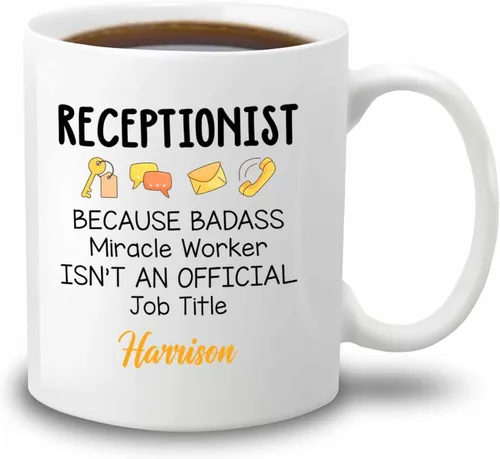 Miniatura 10 de Taza de café de recepcionista personalizada, regalos para agradecimiento, taza blanca de recepcionista, taza de viaje para recepcionistas, taza
